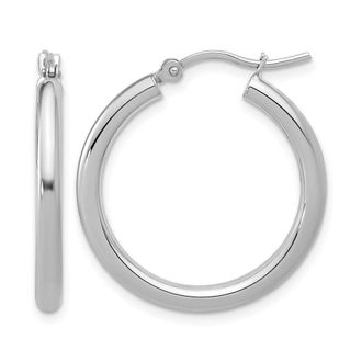 Diamond2Deal 10K White Gold Round Hinged Hoop Earrings