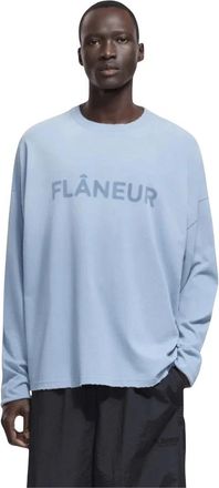 Flaneur T-shirt a maniche lunghe con logo sfocato - - Tops - Uomo - Blu - 2XL