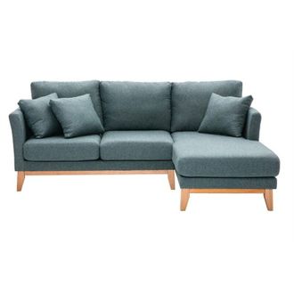 Miliboo Divano angolare destro sfoderabile scandinavo 4 posti in tessuto grigio-verde e legno chiaro oslo