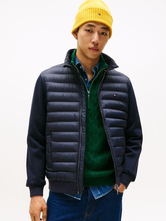 Tommy Hilfiger Steppjacke TOMMY HILFIGER MIX MEDIA mit Stehkragen, Herren, Gr. L, blau (desert sky), Sweatware, Obermaterial: 72% Baumwolle, 28% Polyester, unifarben