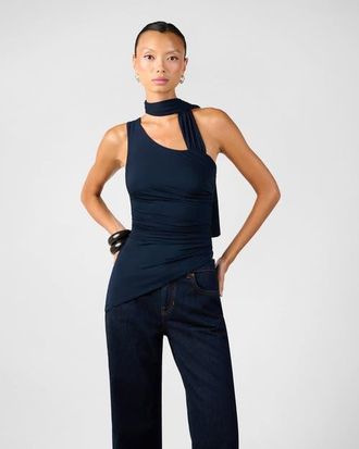 WeWoreWhat One Shoulder Draped Top in Navy at Nordstrom, Size Xx-Small