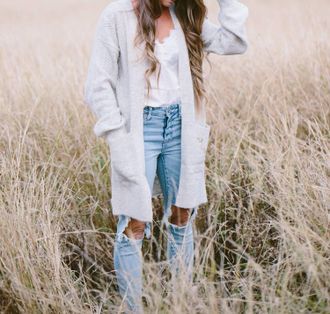 Hem & Thread Cozy Knit Casual Friday Cardigan In Grey