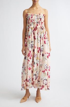 Ulla Johnson Clove Floral Tiered Silk Chiffon Dress in Summer Garden at Nordstrom, Size 12