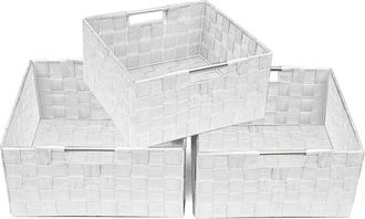 Sorbus Weave 3-Piece Stacking Basket Set in White at Nordstrom Rack