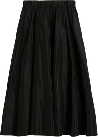 Aspesi Rokken, Dames, Zwart, M, Polyester, Geplooide midi-rok met elastische taille