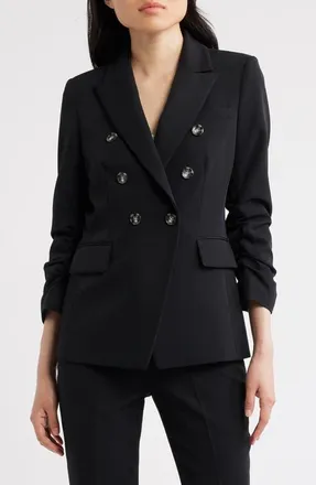 Tahari by ASL Double Breasted Ruched Blazer in Black at Nordstrom, Size 10