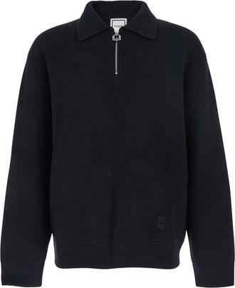 Wooyoungmi Black Sweater With Logo Patch On The Front And Logo Lettering On The Rear In Wool Blend Man