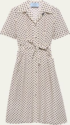 Prada Polka-Dot Print Marocain Shirtdress