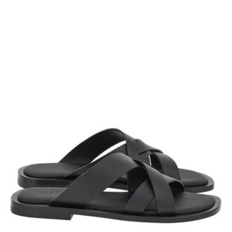 Ferragamo Mens Black Venice Cross-Strap Leather Sandals, Size 9 EE