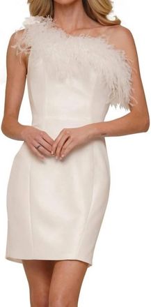 Colors Dress Feather Trimmed One Shoulder Fitted Dress In Off White