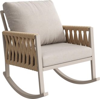 STILVORA Mecedora De Jard&iacute;n Sill&oacute;n Balanc&iacute;n Con Cojines Y Reposabrazos De Cuerda, Estructura De Hierro Beige 65 &times; 79 &times; 78 Cm
