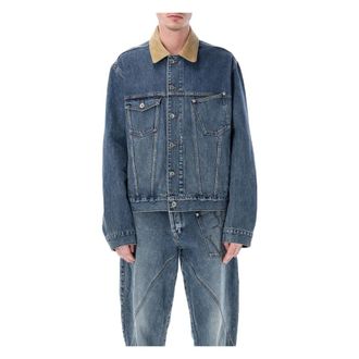 J.W.Anderson Denim Jackets, male, Blue, Size: M Corduroy Collar Denim Jacket