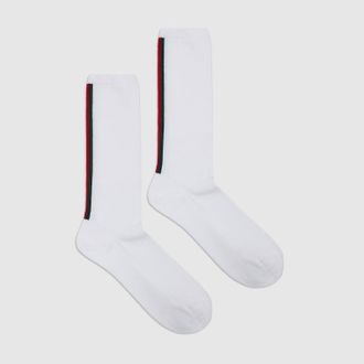 Gucci Cotton Socks With Web, Size L, White