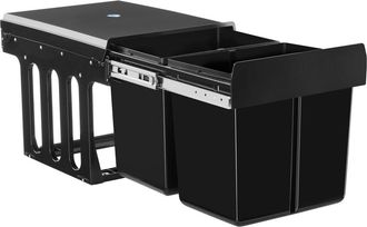 TecTake Cubo de basura extra&iacute;ble, doble, 30 litros, 2 x 15 litros, negro