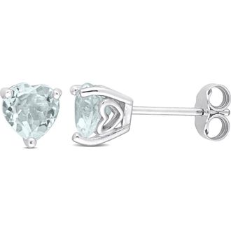 Delmar Sterling Silver Aquamarine Heart Shape Stud Earrings in Blue at Nordstrom Rack