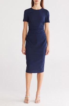 Maggy London Ruched Short Sleeve Midi Dress in Navy Blazer at Nordstrom Rack, Size 12