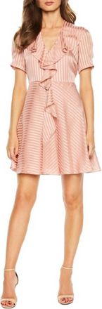 Bardot Striped Chiffon V-Neck Ruffle Frill Mini Dress In Pink