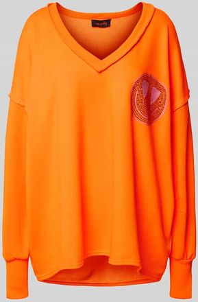 Miss Goodlife Oversized Sweatshirt aus Baumwoll-Mix mit Strasssteinbesatz in Orange, Größe XS