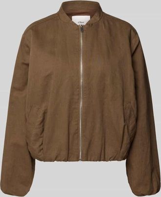 s.Oliver Red Label Boxy Fit Bomberjacke aus Leinen-Baumwoll-Mix in Mittelbraun, Gr&ouml;&szlig;e 34