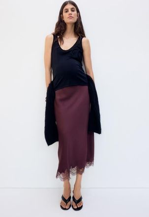 H&M Mama Lace-trimmed Slip Skirt in Burgundy at Nordstrom, Size X-Small