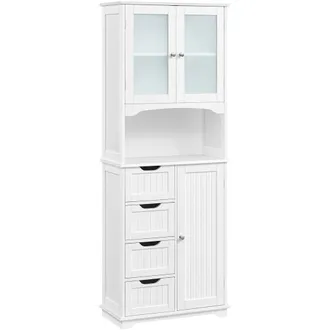 Yaheetech Yaheetech Armadietto Da Bagno Con 4 Cassetti Armadietto A Terra In Legno Con Porte In Vetro Ripiani Regolabili In Altezza Per Soggiorno Camera Da Lett
