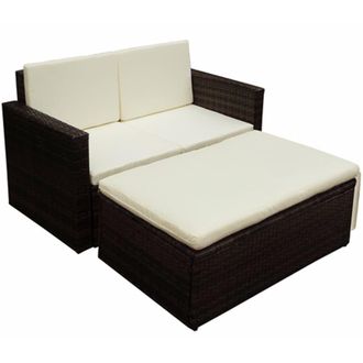 vidaXL Set Muebles De Jard&iacute;n 2 Piezas Y Cojines Rat&aacute;n Sint&eacute;tico Marr&oacute;n Vidaxl