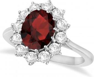 Allurez Oval Garnet and Diamond Ring 14k White Gold (3.60ctw)
