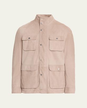 Brunello Cucinelli Mens Nubuck Leather Four-Pocket Safari Jacket
