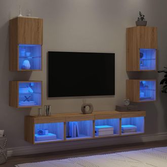 vidaXL Vidaxl - Muebles Tv Pared Con Led 8 Pzas Madera Ingenier&iacute;a Roble Sonoma