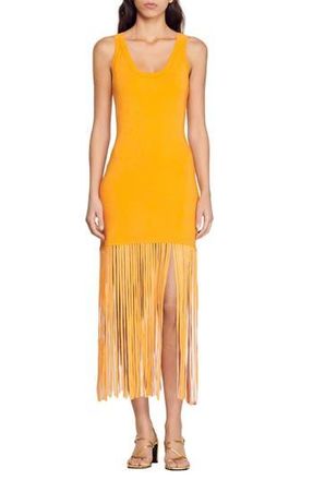Sandro Malvina Fringe Tank Dress in Orange at Nordstrom Rack, Size 1 (Fits Like 2-4 Us) / 36 Eu