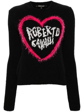 Roberto Cavalli logo intarsia-knit jumper - Black