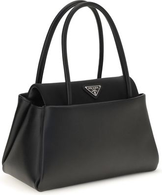 Prada Womens Top Handle Bag With Triangle Logo Nero Calf Leather Bos Taurus Handbags Hand