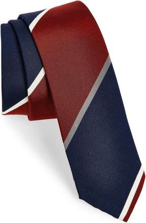 Thom Browne Alternative Stripe Silk & Cotton Mogador Tie in Burgundy at Nordstrom