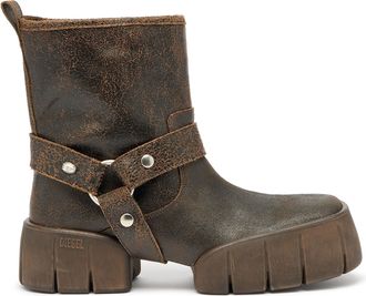 Diesel D-Tex-Biker boot in crackle leather - Boots - Man - Brown