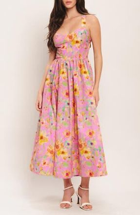 Flying Tomato Print Open Back Midi Dress in Pink at Nordstrom Rack, Size Medium