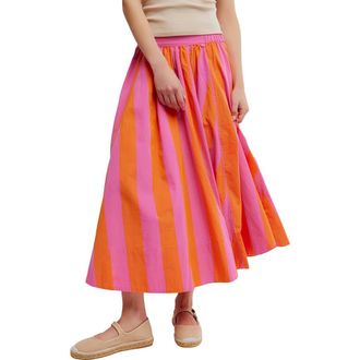 Free People Lowen Stripe Cotton Midi Skirt in Pink Combo at Nordstrom, Size X-Large