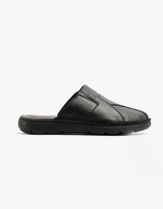 Hush Puppies Mens Hush Puppies CARSON Mens Leather Mule Slippers Black - Size: 12