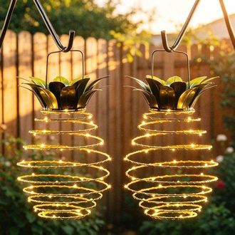 OEM Dos L&aacute;mparas Solares Colgantes Con Forma De Pi&ntilde;a, Con 60 Luces Led, Resistentes Al Agua Para Uso Exterior, Patio Trasero, Porche, C&eacute;sped
