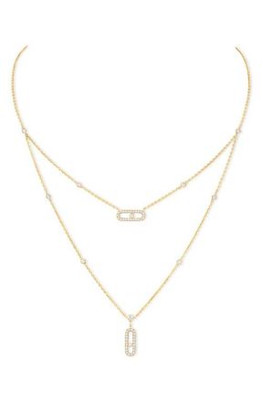 Messika Move Uno Pav&eacute; Diamond Pendant Double Layer Necklace in Yellow Gold at Nordstrom