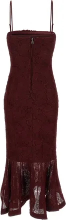 Rotate Floral Mesh Flounce Dress - Burgundy