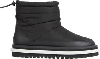 Tommy Jeans Zwarte Gewatteerde Platte Enkellaarzen - Dames - Winterlaarzen - Zwart - 36 EU - Polyester - Schoenen