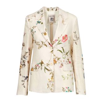 Semicouture Jassen, Dames, Beige, L, Linnen, Bloemen Linnen Blazer