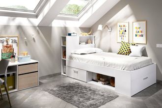 Dmora Dmora - Cama Infantil Cristallo, Cuna Para Dormitorio Con Cabecero, Estructura Para Cama Individual Con Caj&oacute;n Y Baldas, 218x99h96 Cm, Blanco