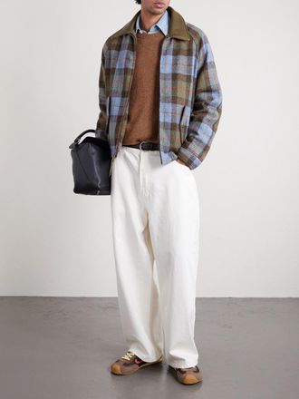 Golden Bear Sportswear Dunbar Leather-Trimmed Checked Wool Jacket