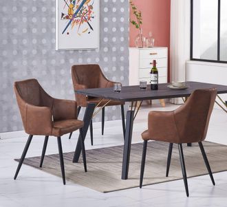Life Interiors Juego De Comedor Cosmo Lux Zarah: Mesa De Comedor De Madera Negra Y Juego De 4 Sillas De Comedor De Cuero Marr&oacute;n - Comedor Cocina