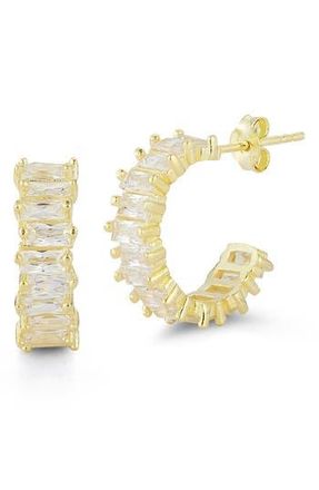Sphera Milano Baguette Cubic Zirconia Hoop Earrings in Gold at Nordstrom Rack