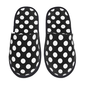 Generic Cotton Slippers Black Polka Dots Non-Slip Slippers Furry Anti-Slide Slipper For Room Home Travel M