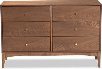 Design Studios Landis Mid-Century Modern Ash Walnut Finished Wood 6-Drawer Dresser