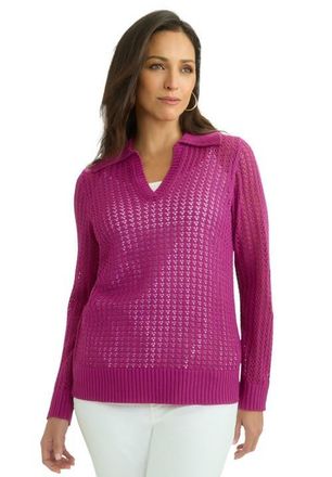 Jessica London Pullover Crochet Polo in Raspberry at Nordstrom, Size Small