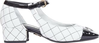 Chanel Quilted Topstitch Patent Cap Toe Maryjane Heels